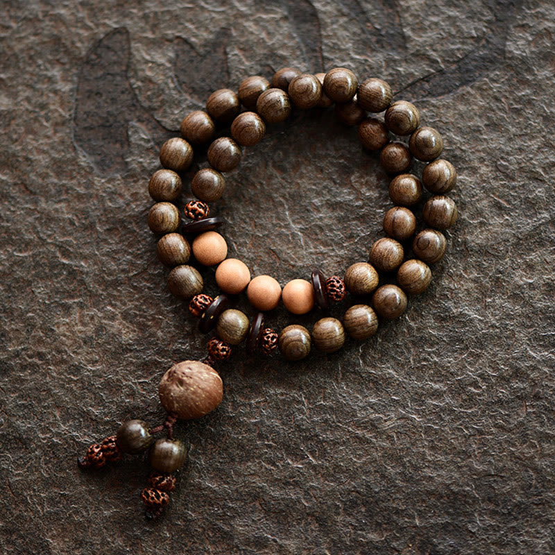 Mala Sandelholz – Schutz Armband mit Holzperlen und Metallakzenten Graustein