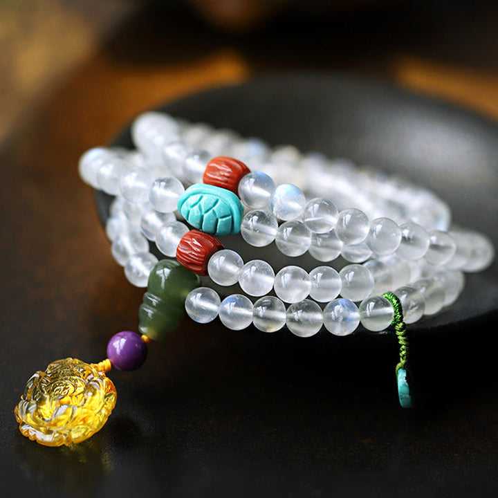 Armband Mondstein Türkis Lotus Heilung Perlen Naturstein elastisch.