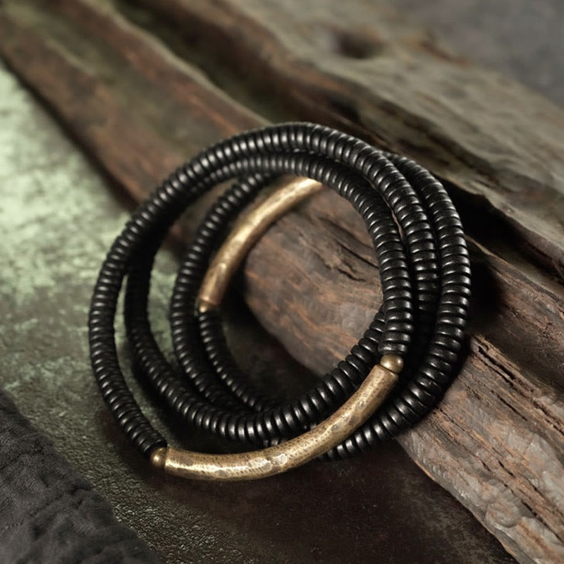 Armband Kupfer Ebenholz – Balance schwarze Perlen Holz elegant