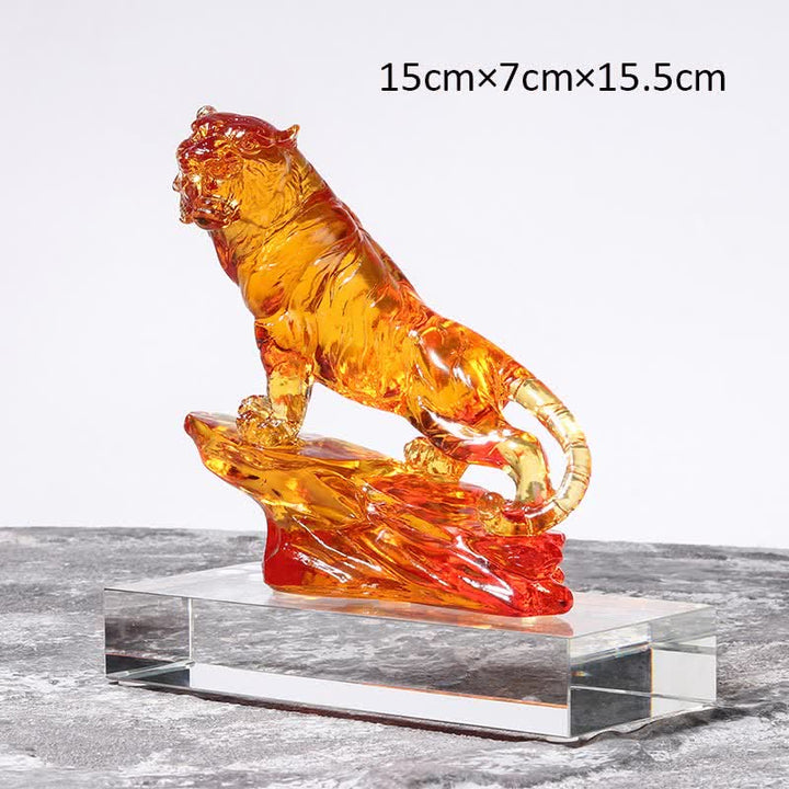 Figur Tiger Liuli Kristall Schutz Orange mit Sockel