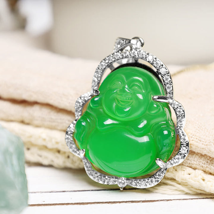 Anhänger Jade Buddha grüner Stein silberne Fassung Schmuck Pendant