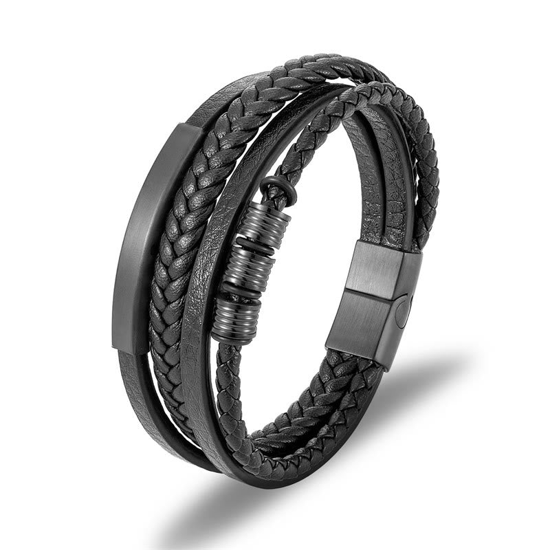 Schwarzes Leder Magnetarmband mit Edelstahl Verschluss elegant