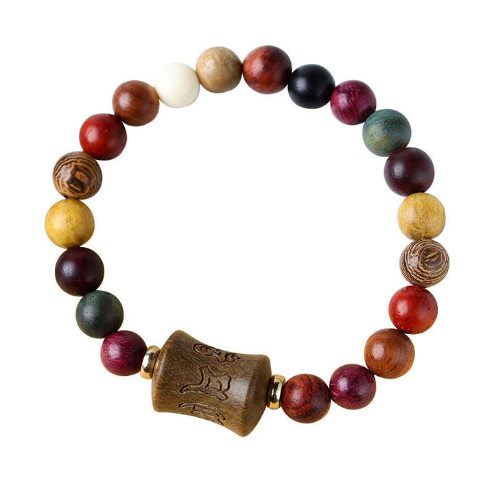 Armband Sandelholz Om Mani Padme Hum mit bunten Naturstein Perlen.