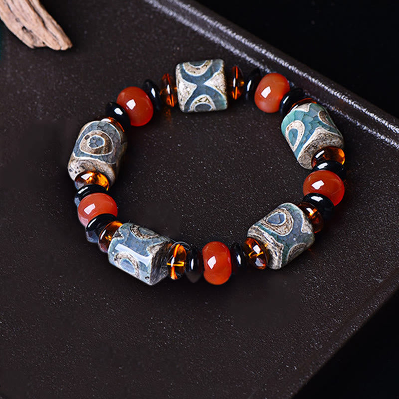 Armband Achat Schutz Glück Energie blaue Perlen rote Achatsteine elegant