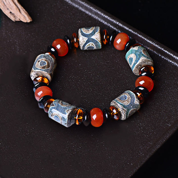 Armband Achat Schutz Glück Energie blaue Perlen rote Achatsteine elegant