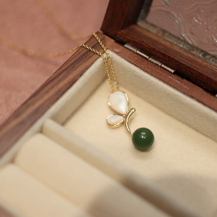 Jade Anhänger Schmetterling Kette Gold Stein