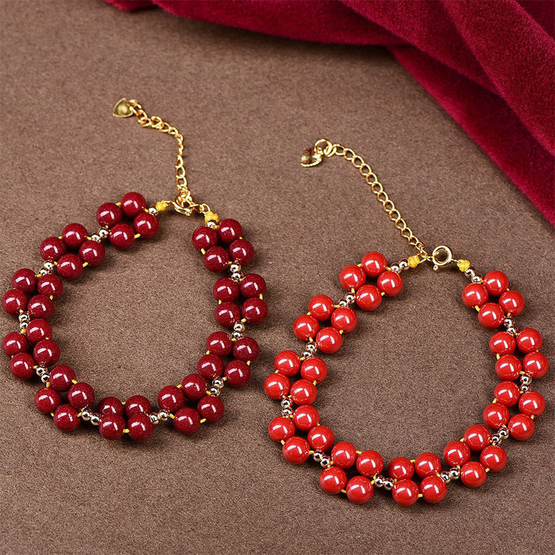 Armband Zinnober – Segen Harmonie rote Perlen Goldkette elegant