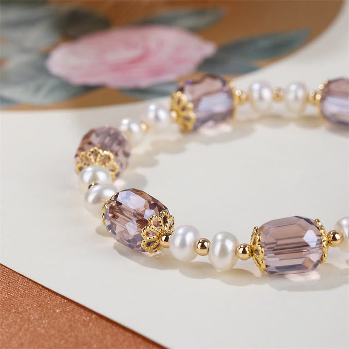 Armband Amethyst Perle Heilung Frieden elegantes Schmuckstück mit Natursteinen