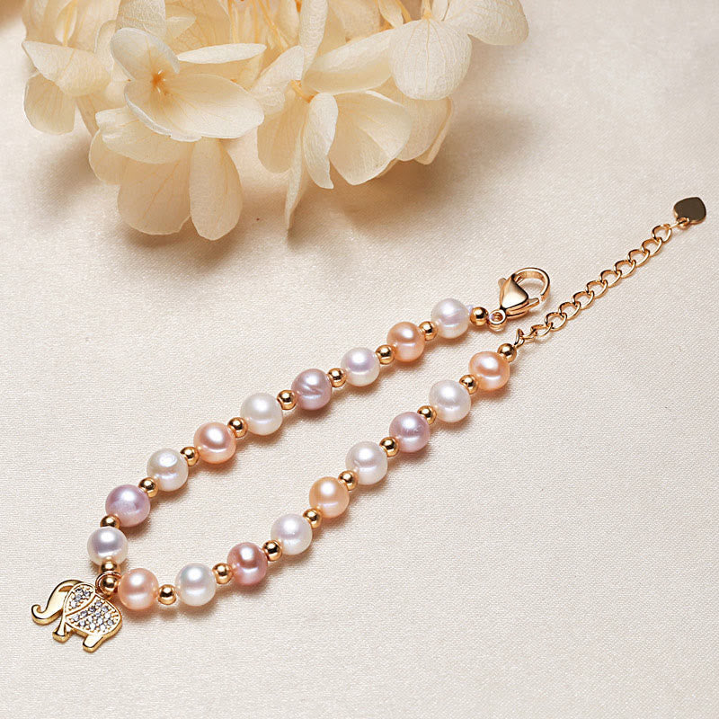 Armband Perle Elefant rose gold Perlen weiß lila elegant