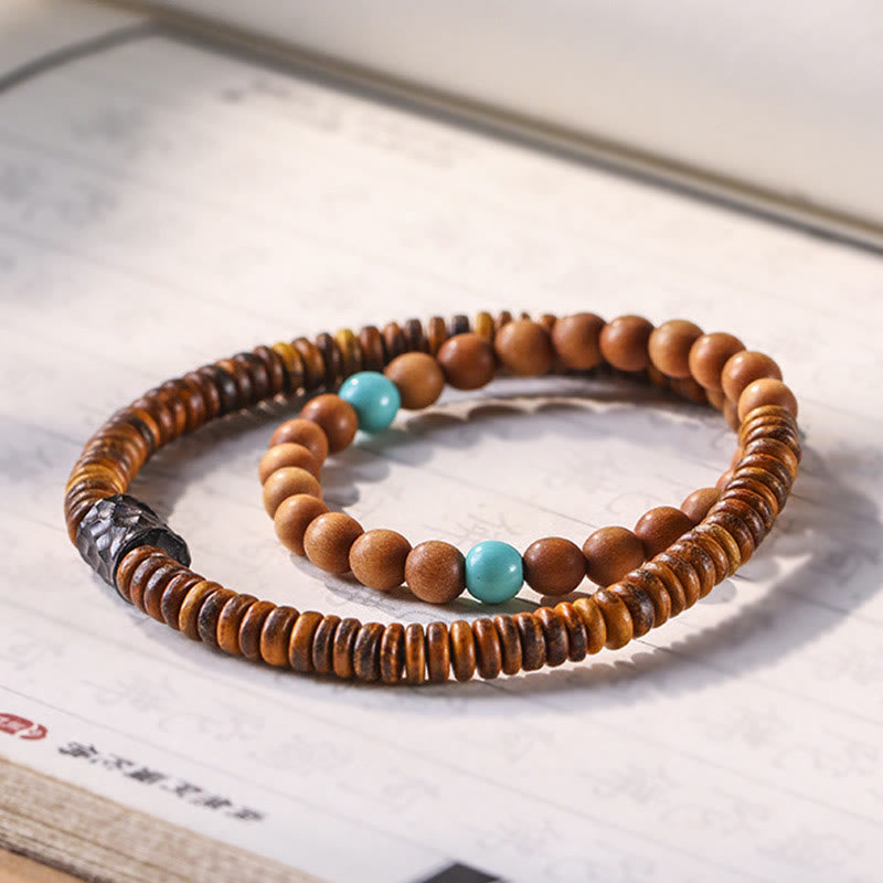 Armband Sandelholz Türkis – Schutz elastisch Naturstein braun blau