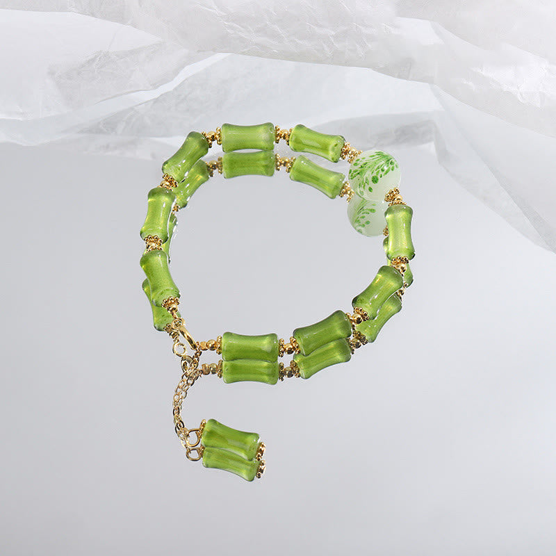 Armband Kristall Achat Bambus grünes Naturstein elegantes Design Wohlstand
