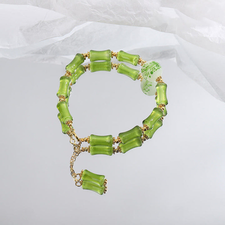 Armband Kristall Achat Bambus grünes Naturstein elegantes Design Wohlstand
