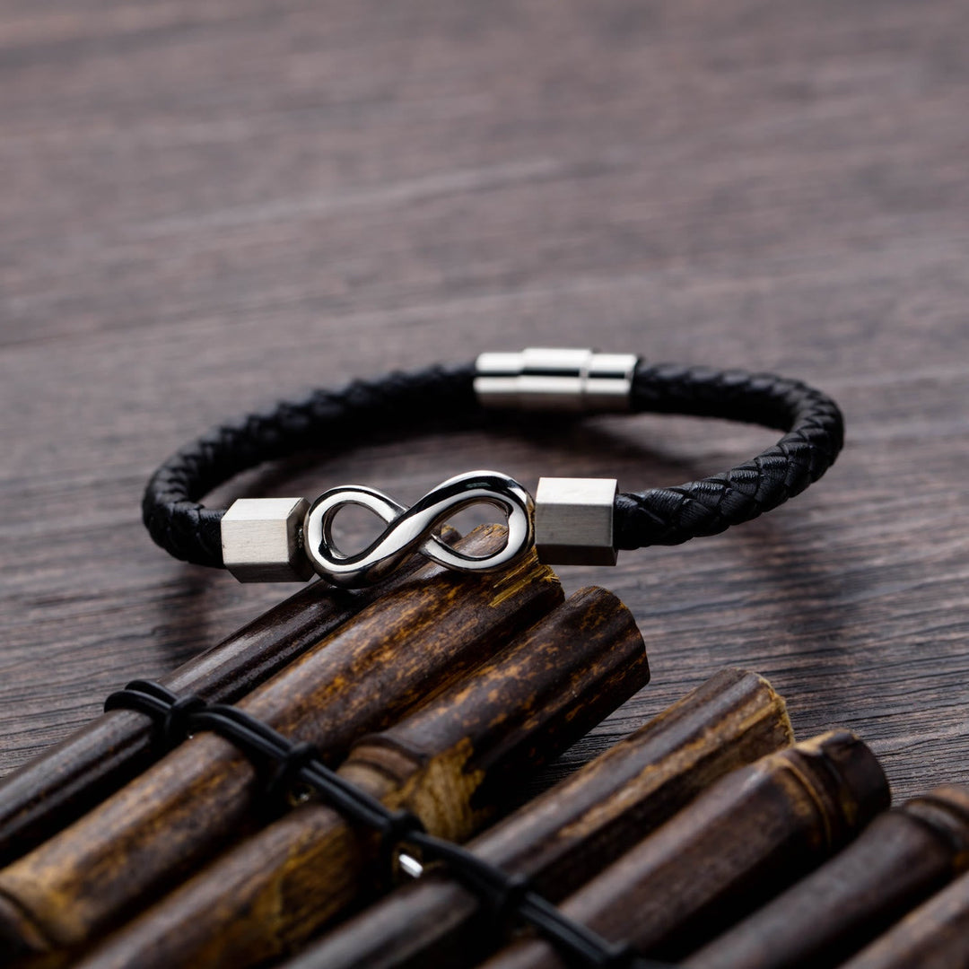 Armband Unendlicher Titanstahl Leder Balance