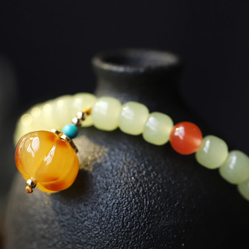 Armband Roter Achat Kristall Wohlstand mit grünem Jade Naturstein elastisch