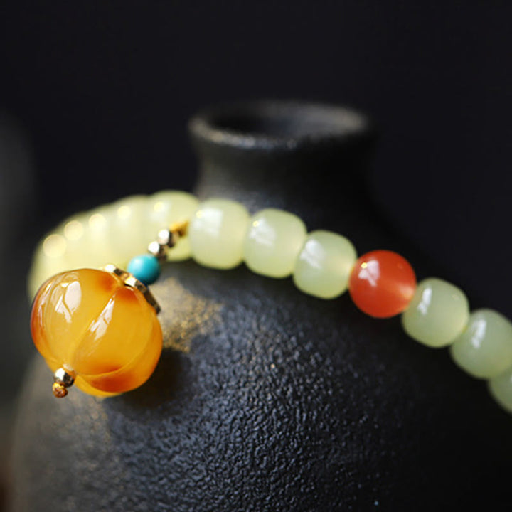 Armband Roter Achat Kristall Wohlstand mit grünem Jade Naturstein elastisch