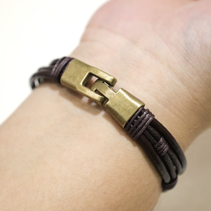 Armband Leder Braun Vintage Mehrreihig Kordel
