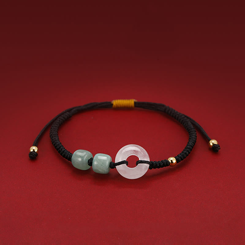 Armband Grüner Aventurin Weiße Jade Paar mit schwarzer Kordel elegant.