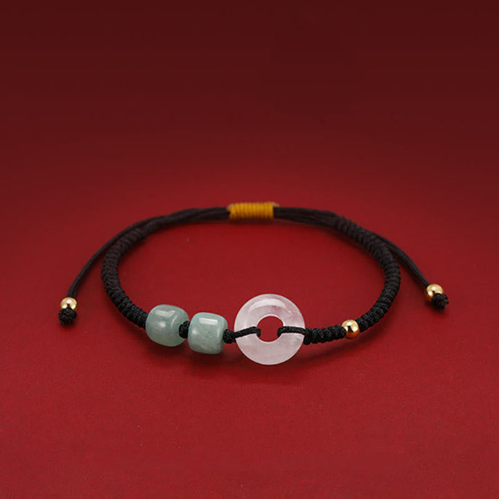 Armband Grüner Aventurin Weiße Jade Paar mit schwarzer Kordel elegant.