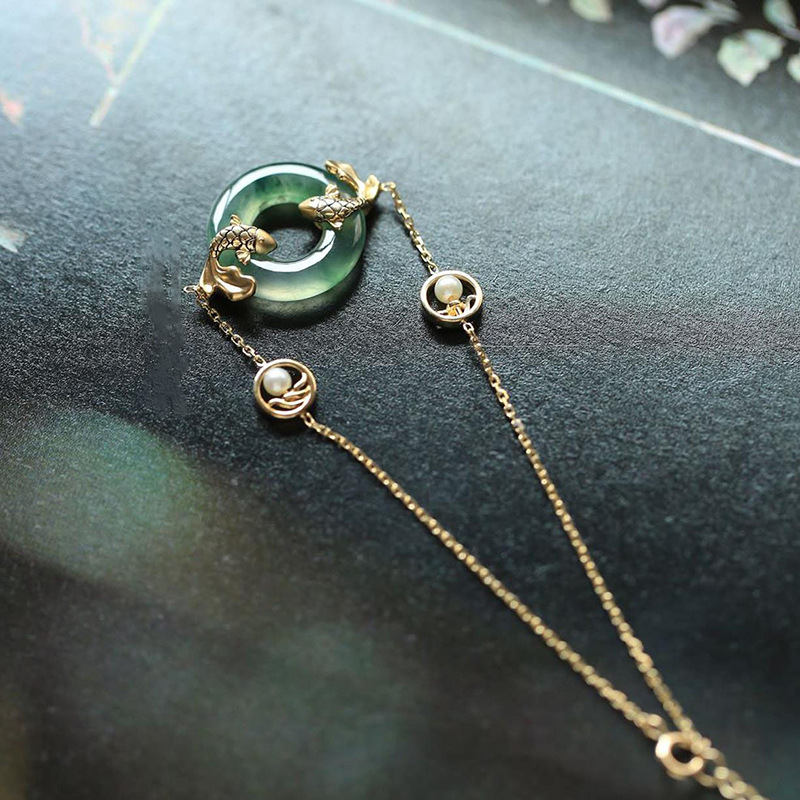 Armband Cyan Jade Koi Fisch - Erfolg Glück Harmonie