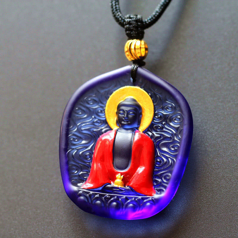 Anhänger Kette Liuli-Kristall Buddha rot-violett Meditation