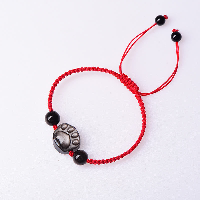 Rotes Armband Obsidian schwarze Perlen silberner Pfotenstein Verschluss