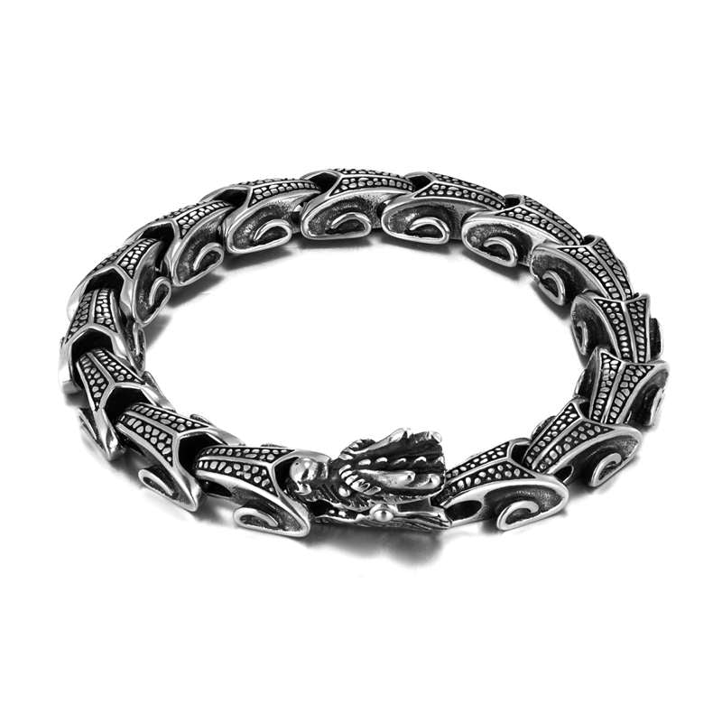 Silbernes Drachen-Armband mit detailliertem Design und Verschluss