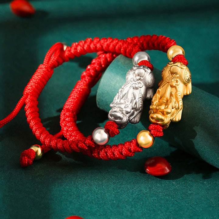 Rotes Armband 925 Silber Pixiu Wohlstand Perlen elegant.