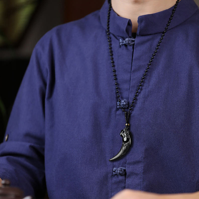 Kette schwarze Jade Drachen Reißzahn Schutz Anhänger