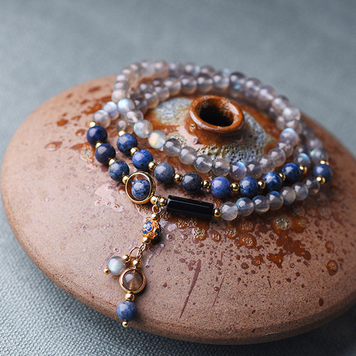 Armband Mondstein Lapislazuli Perlen Heilung Energie Ruhe elegant.