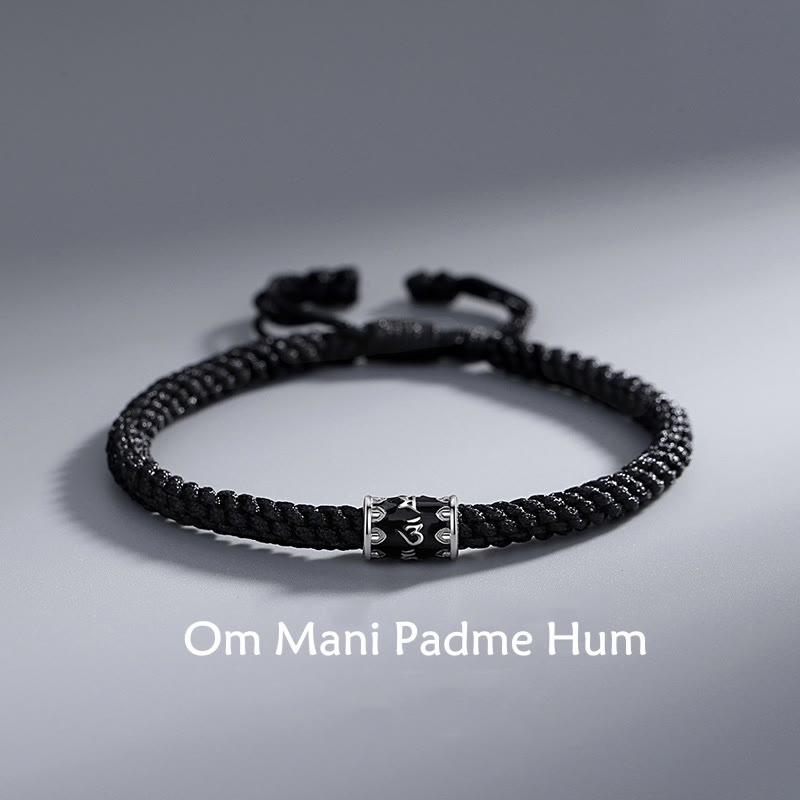 Schwarzes Armband 925 Silber Om Mani Padme Hum Frieden Energie Nahaufnahme