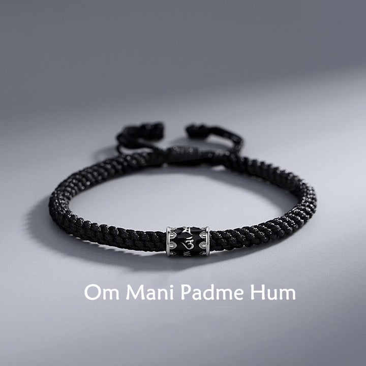 Schwarzes Armband 925 Silber Om Mani Padme Hum Frieden Energie Nahaufnahme