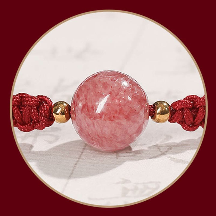 Armband Erdbeerquarz Kristall – Liebe rosé Perlen Gold elegant.