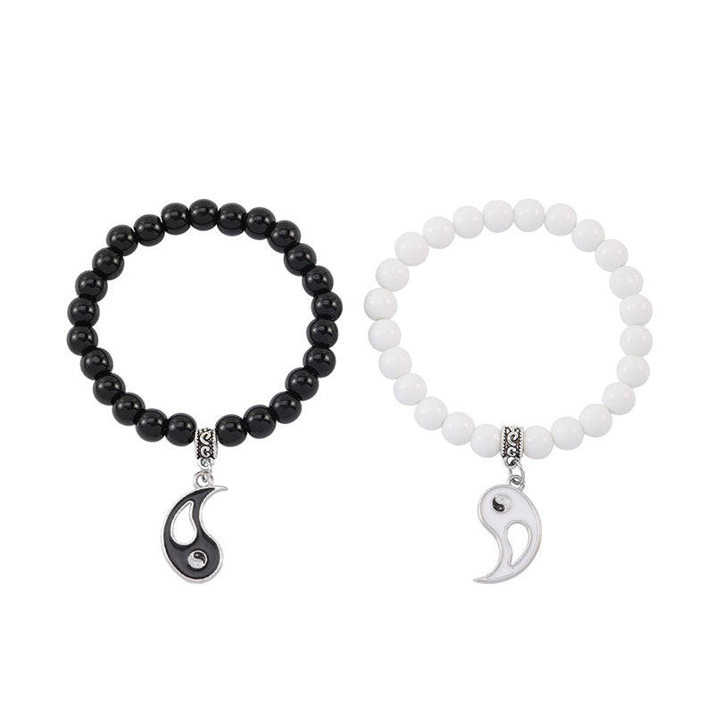 Paar Yin Yang Armbänder schwarzer Onyx weißer Stein Flachansicht