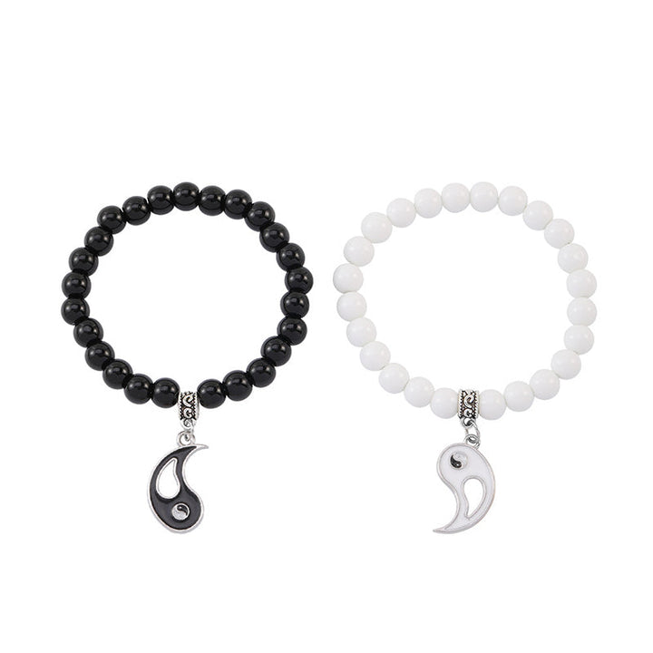 Paar Yin Yang Armbänder schwarzer Onyx weißer Stein Flachansicht