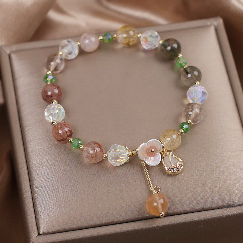 Armband Erdbeerquarz Fluorit Heilung Perlen Rosenquarz elegant Schmuck