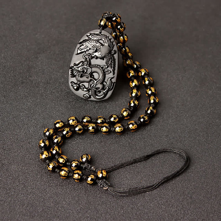 Obsidian Kette Phönix Drache Anhänger Schutz