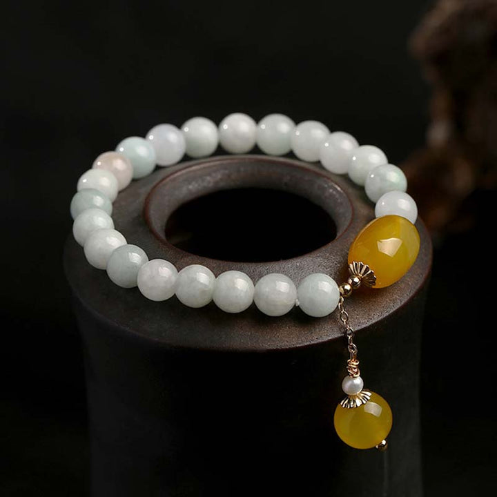 Armband Weiße Jade Achat mit gelbem Anhänger Schutz Naturstein