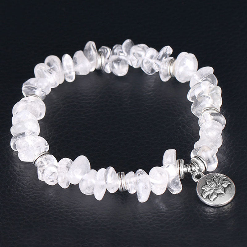 Armband Weißer Kristall Lotus Heilung elastisch Naturstein Anhänger