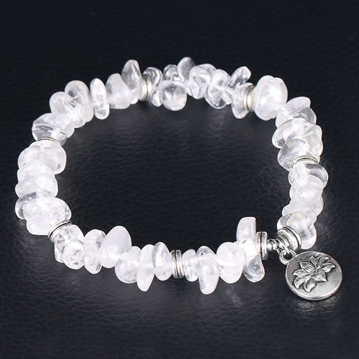 Armband Weißer Kristall Lotus Heilung elastisch Naturstein Anhänger