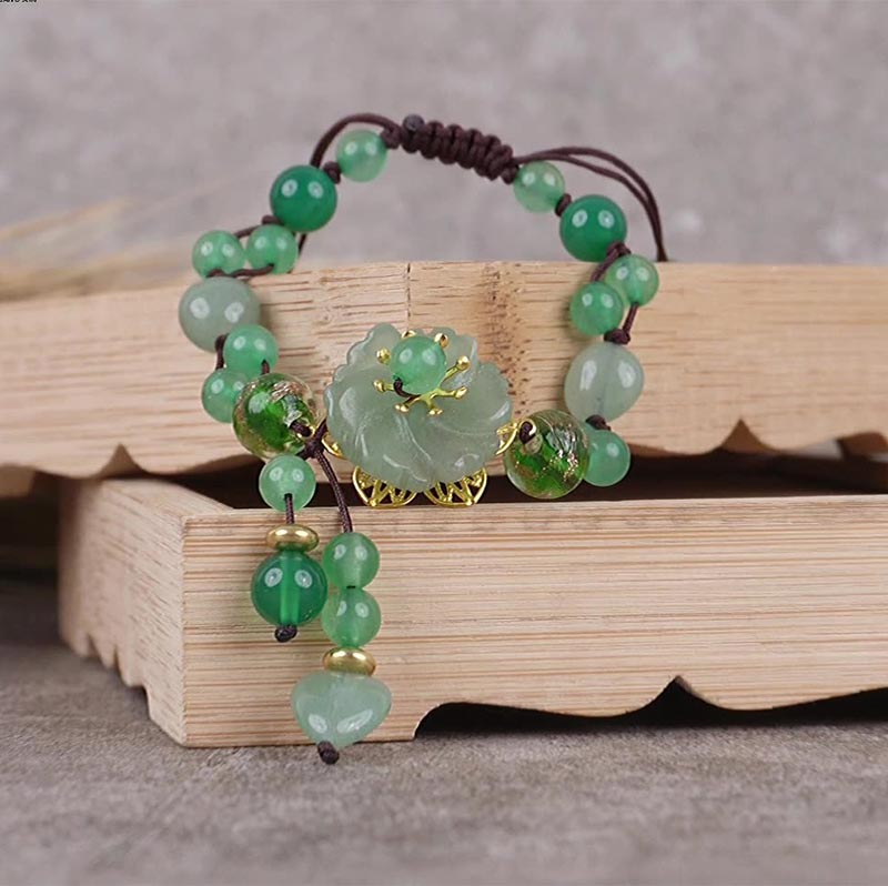Armband Grüner Jade Glück Blume Anhänger