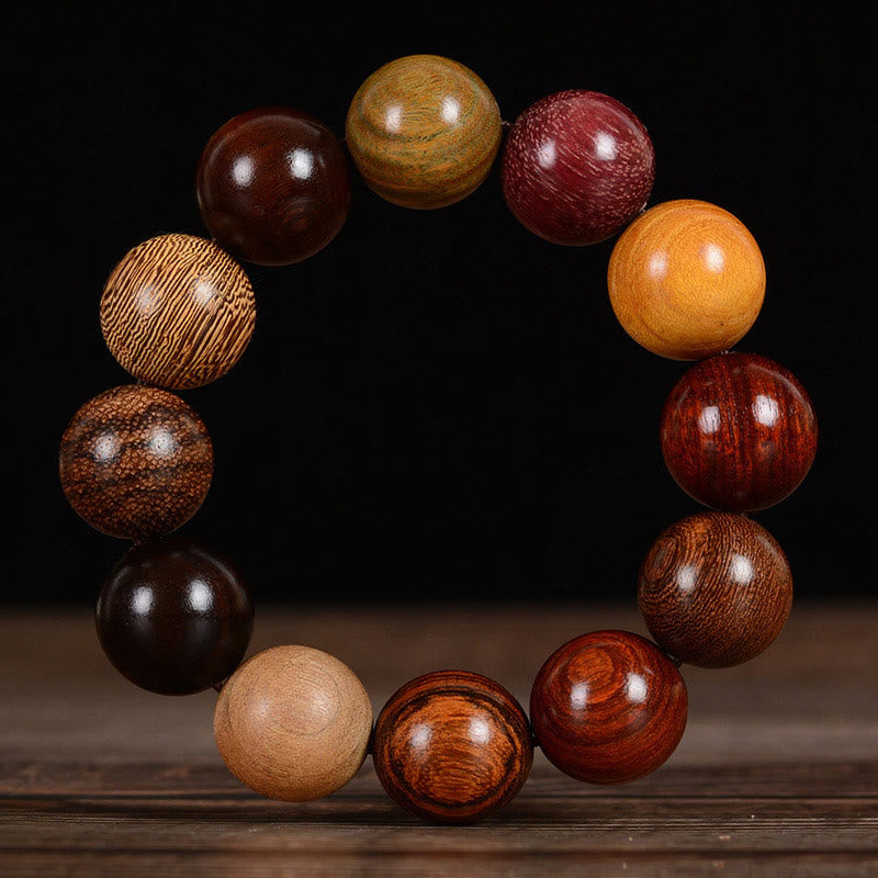 Armband Sandelholz Schutz Heilung bunte Holzperlen Naturstein elastisch.