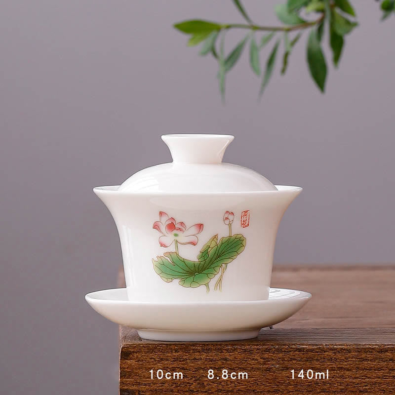 Teetassen Mit Untertasse Gaiwan Berge Porzellan Lange Tasse - Lotus