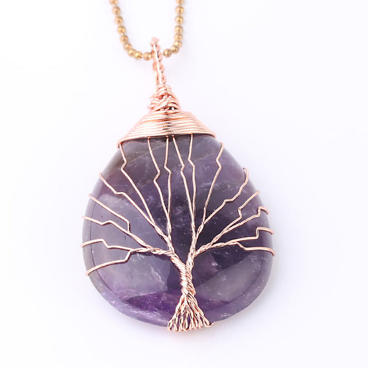 Kette Quarz Lebensbaum Anhänger Amethyst Naturstein Kupferdraht Wicklung