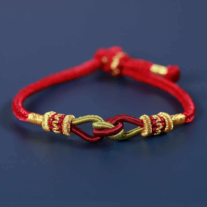 Rotes geflochtenes Armband Knotting Faith Stärke mit goldenen Verzierungen