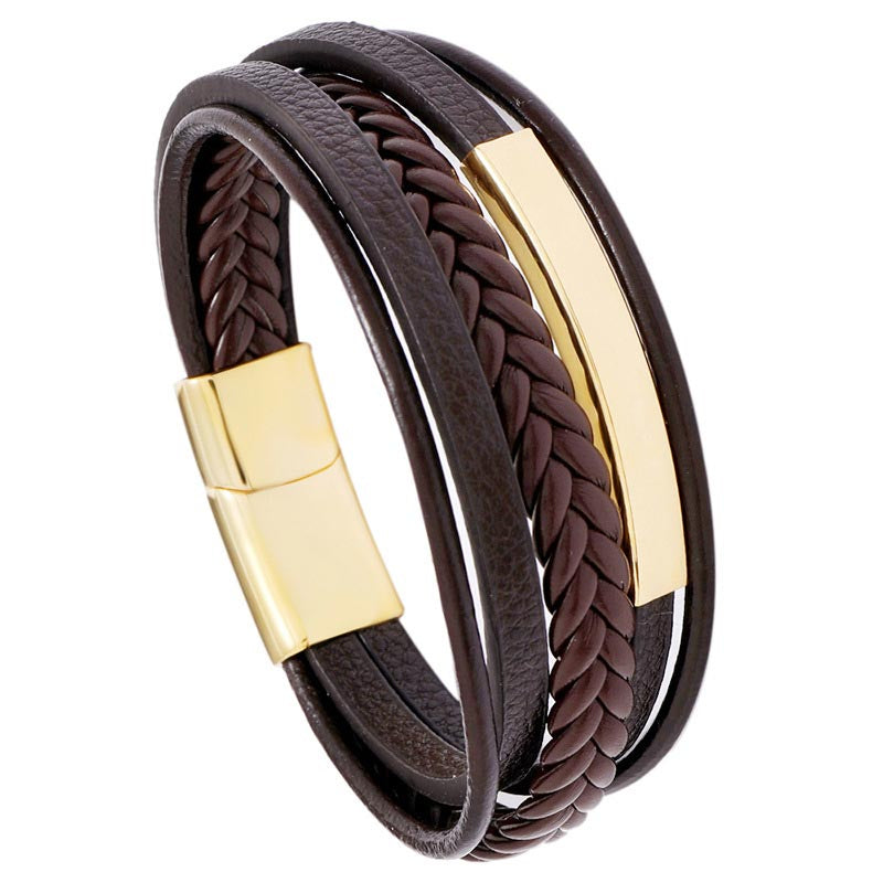 Armband Leder Titanstahl Minimalistisch - Glück