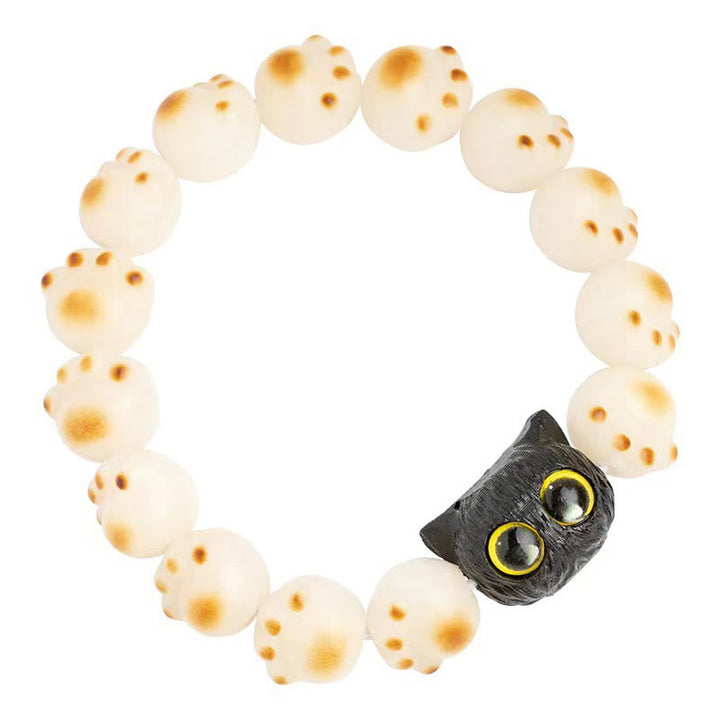 Armband Sandelholz Bodhi Katze – Glück & Liebe, elastisch getragen