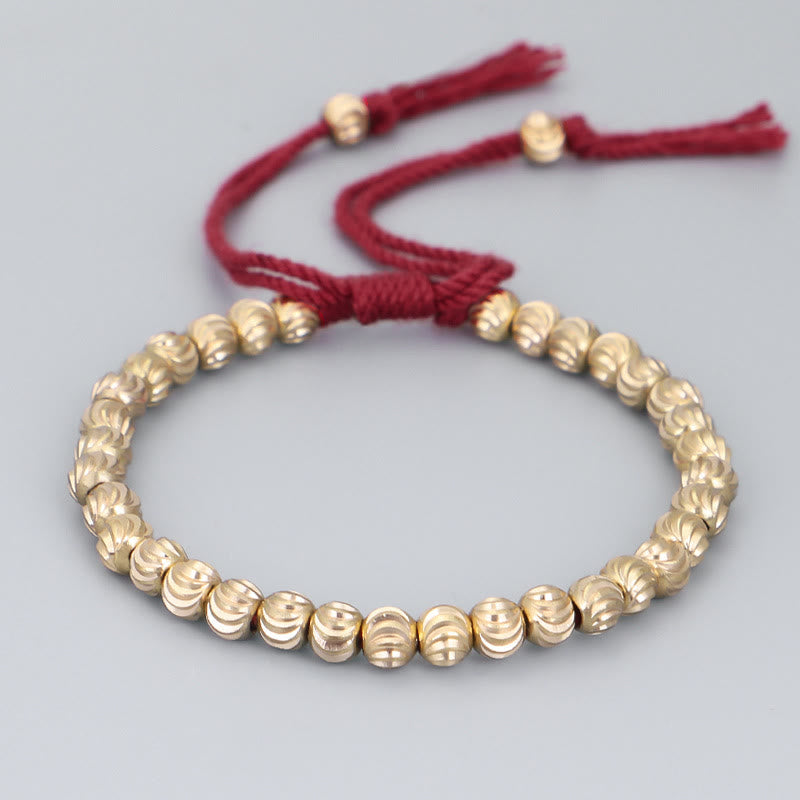 Kupfer Armband mit goldenen Perlen und rotem elastischem Band Glück Balance