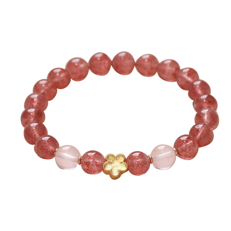 Armband Erdbeerquarz Pfirsichblüte elastisch Naturstein rosé elegant getragen