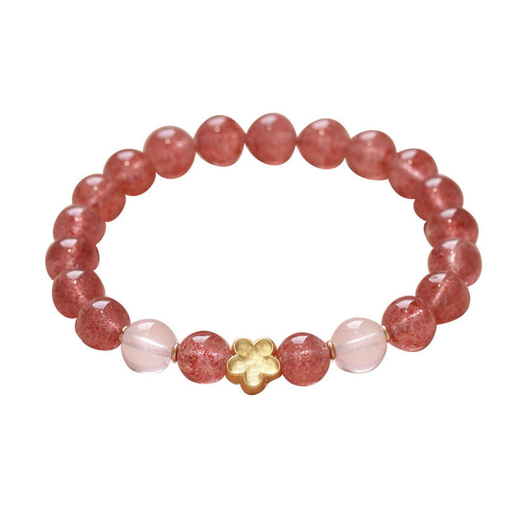 Armband Erdbeerquarz Pfirsichblüte elastisch Naturstein rosé elegant getragen