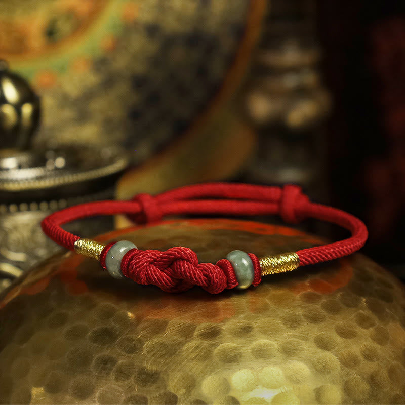 Armband Rotes Band Jade - Glück Knoten